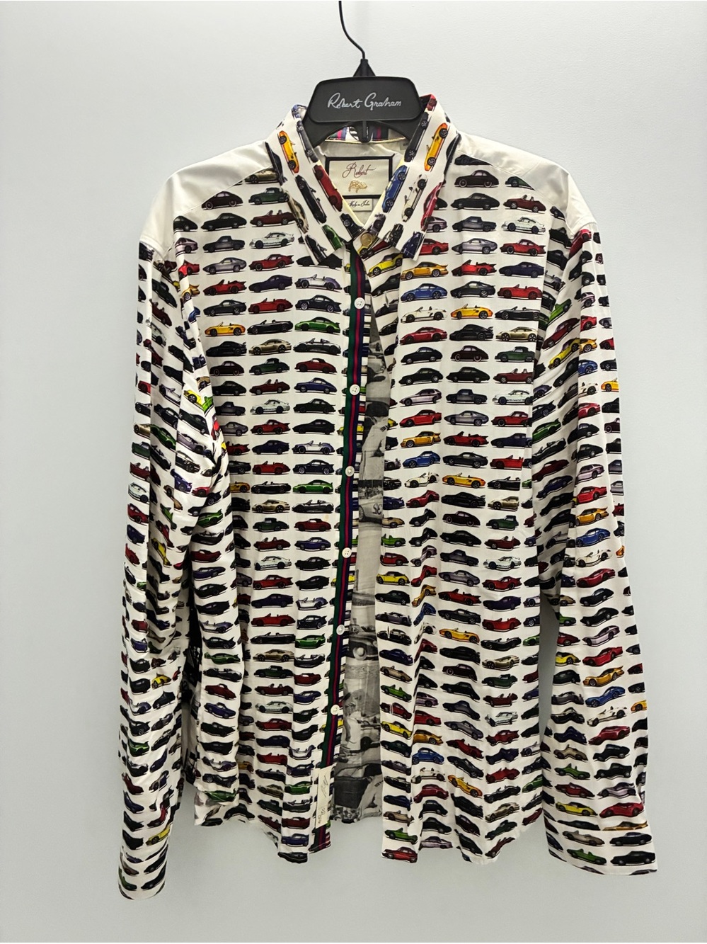 Robert Stock - Private Label PORSCHE White Multi-Color Car-Print Shirt
